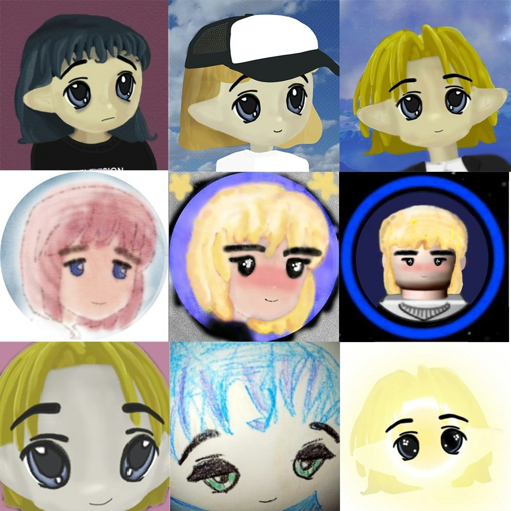A collection of Milady Sonora Sprite's handdrawn avatars. Top left was the one original original really really Milady that I always them on when we first met years ago...